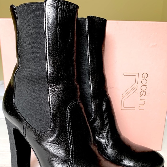 Shiny soft black real leather booties lightweight platform highcut ankle US 10 - Picture 2 of 9